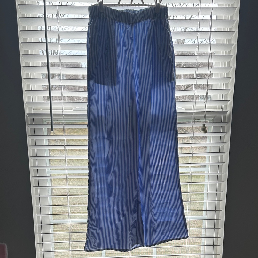 Blue Striped Wide-Leg Pants